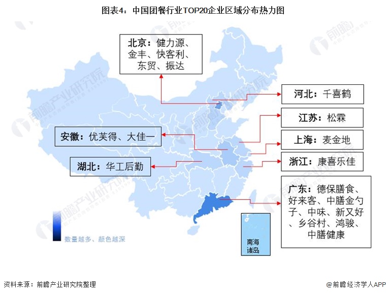 图表4:中国团餐行业top20企业区域分布热力图