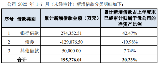 东湖高新：前7月累计新增借款超19亿元占上年度归母净资产比已超30%