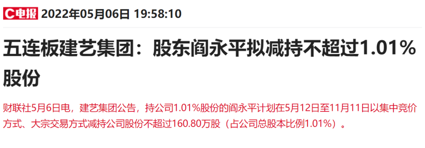 五连板建筑装饰概念股遭利空突袭！第四大流通股东拟清仓式减持知名游资博弈