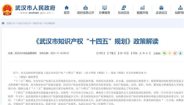 《武汉市知识产权十四五规划》已出台