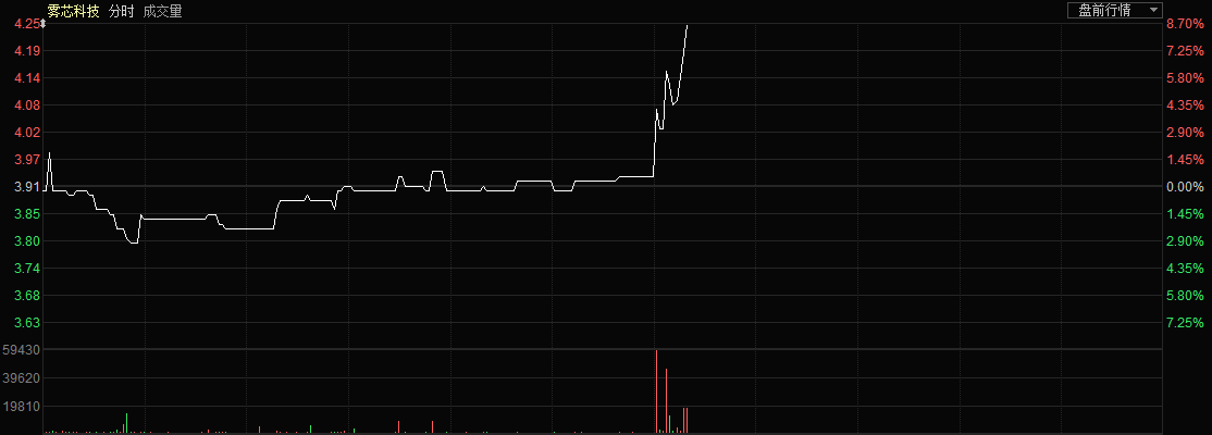 雾芯科技董事会授权5亿美元股票回购计划盘前直线拉升涨逾8