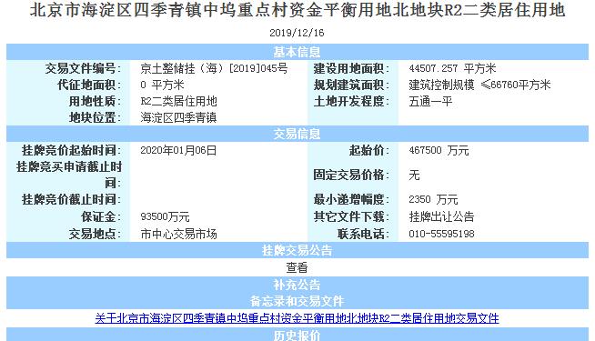 北京海淀133.61亿元挂牌3宗地块 