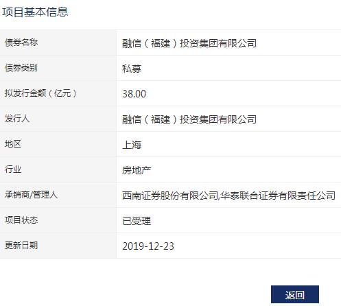 融信投资：38亿元私募债券已获深交所受理-中国网地产
