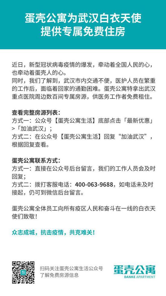 蛋壳公寓将为武汉医护人员提供专属免费住房-中国网地产