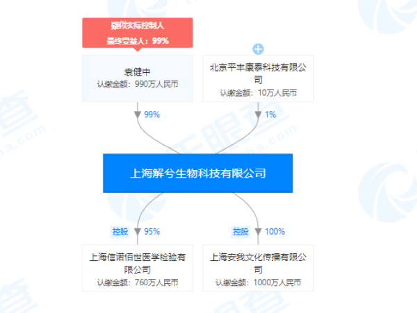 上海解兮生物科技有限公司股权关系图(来源：天眼查) 