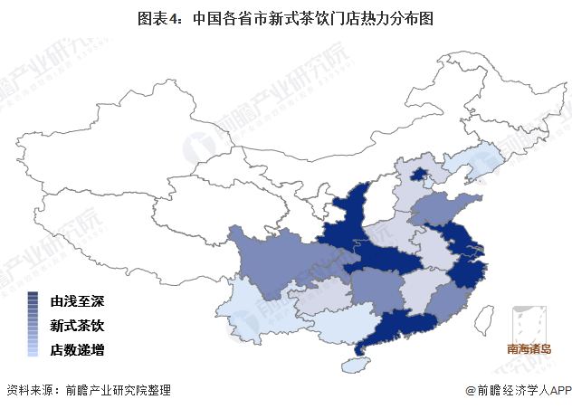 圖表4:中國各省市新式茶飲門店熱力分布圖