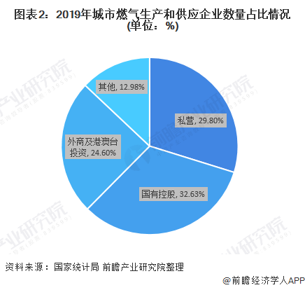 图表2:2019年城市燃气生产和供应企业数量占比情况(单位：%)