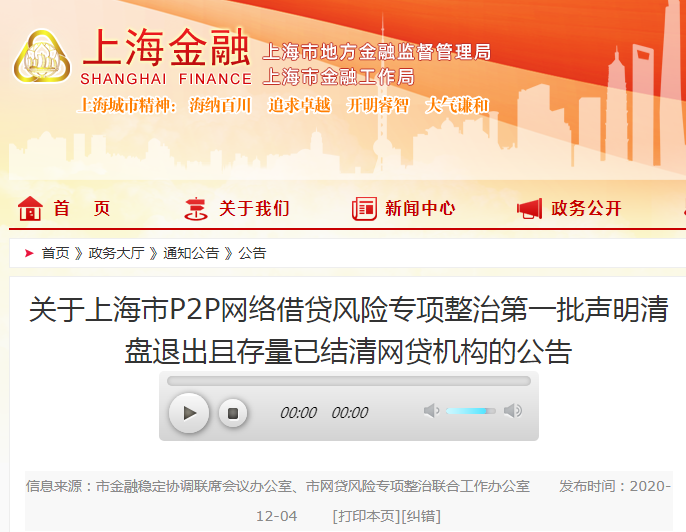 146家！上海公布首批声明清盘退出且存量结清的P2P网贷机构