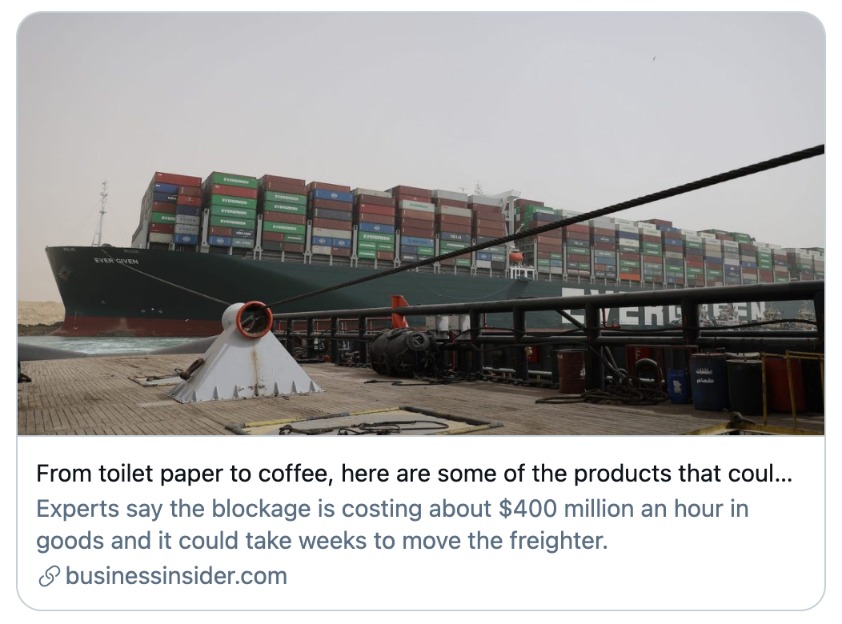 The Suez Canal Has Been Blocked For 4 Days Which Prices Are Going To Rise Oriental Fortune Network Archyde