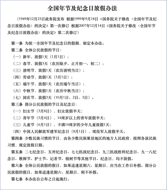 大家曾抱怨五一不算周末和调休只有一天假，实际上，五一的确只有一天假。图片来源：中国政府网截图