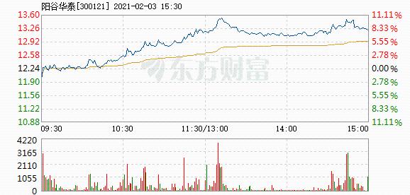 阳谷华泰2月3日盘中涨幅达5%