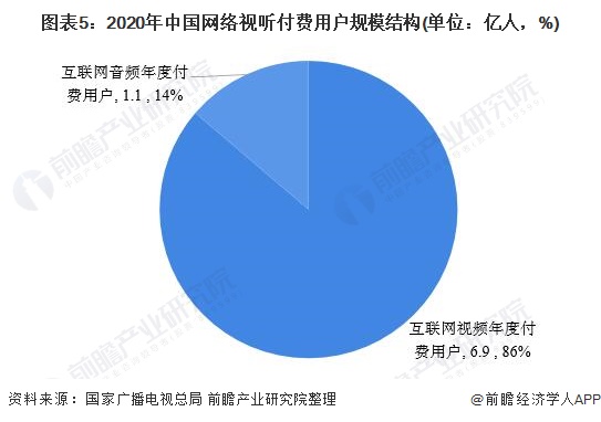 图表5:2020年中国网络视听付费用户规模结构(单位：亿人，%)