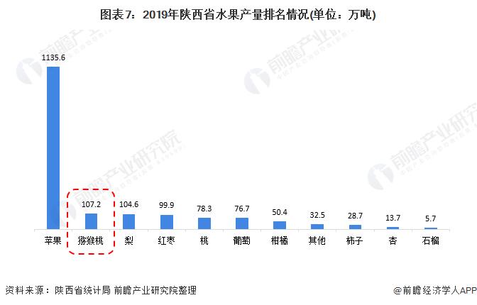 图表7:2019年陕西省水果产量排名情况(单位：万吨)