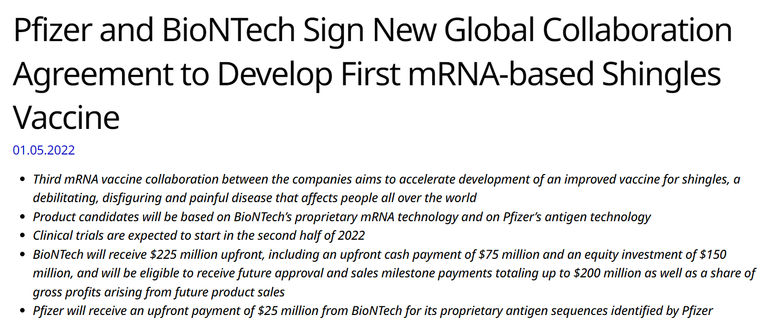摩臣5平台拓展mRNA技术商业化路径 辉瑞携手BioNTech开发带状疱疹疫苗