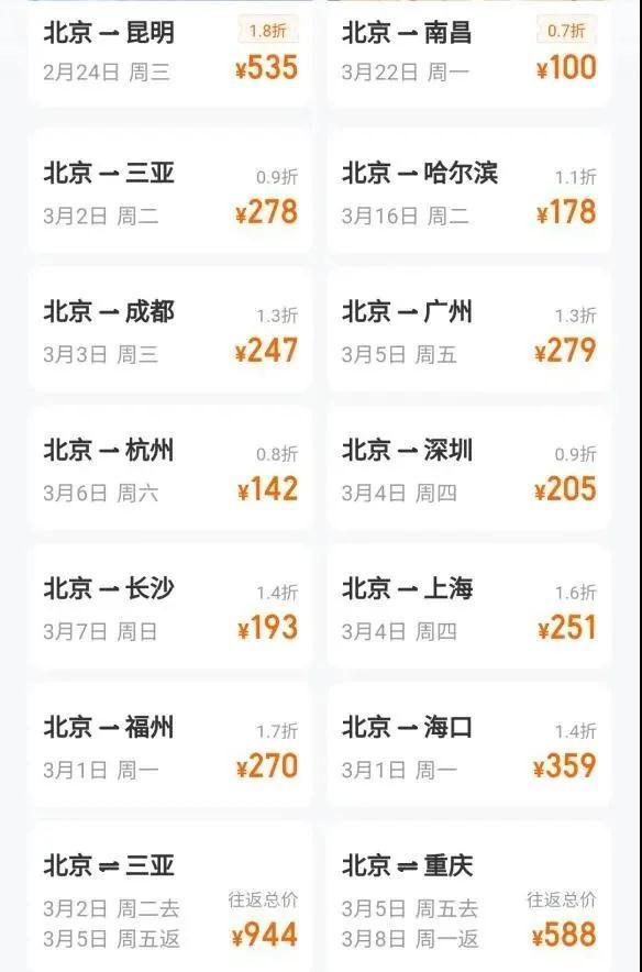 “这回便宜你了”！0.7折 北京飞南昌只要100元 比火车硬座还便宜！