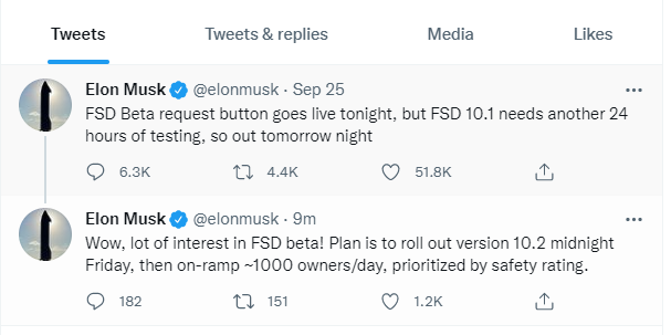 特斯拉ceo马斯克 计划于周五午夜推出fsd Beta 10 2 企业资讯 理财资讯网