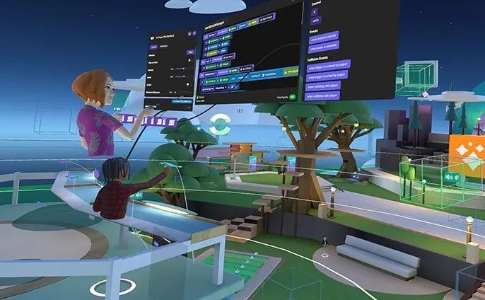 虚拟现实应用《地平线世界》具象元宇宙产品 与其他用户的化身进行互动