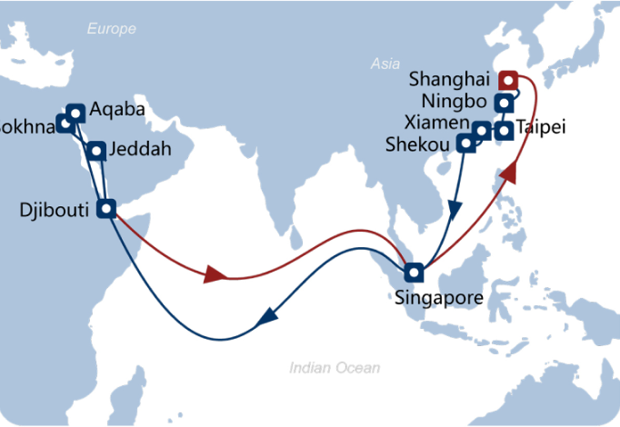 图4:远东 - 地中海航线图3:远东 - 美东航线图2:远东 - 美西航线北美