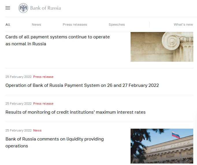 俄罗斯央行公布一系列稳定措施(来源:俄央行官网)