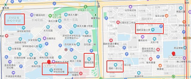 百花片区与园岭片区学区划分图