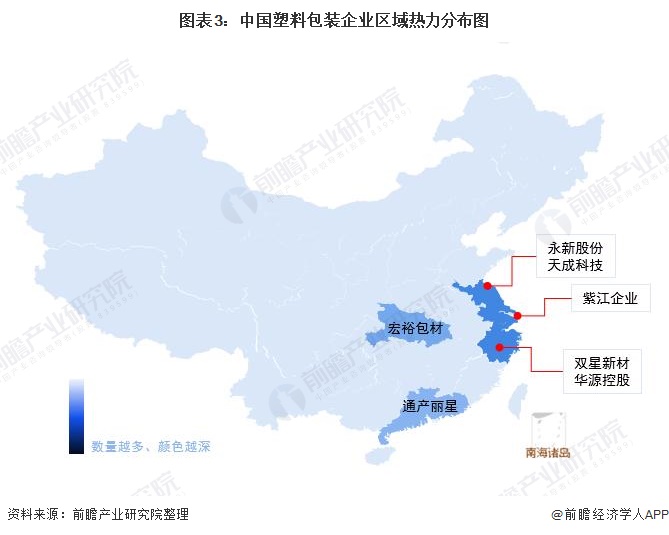 图表3:中国塑料包装企业区域热力分布图