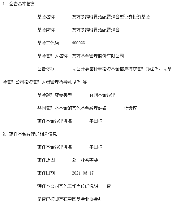 车日楠离任东方多策略混合杨贵宾单独管理 东方财富网