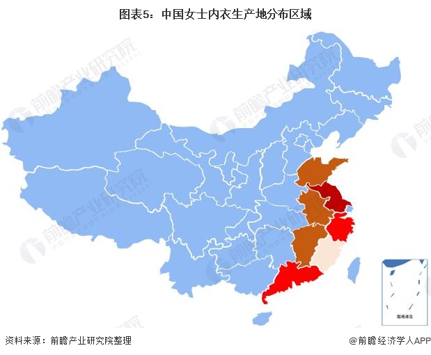 图表5:中国女士内衣生产地分布区域