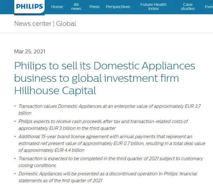 另请参阅数以百计的并购！Hillhouse Capital投入340亿美元以“吞并”飞利浦家电业务_东方财富
