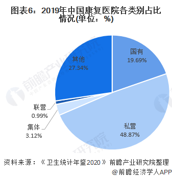 图表6:2019年中国康复医院各类别占比情况(单位：%)