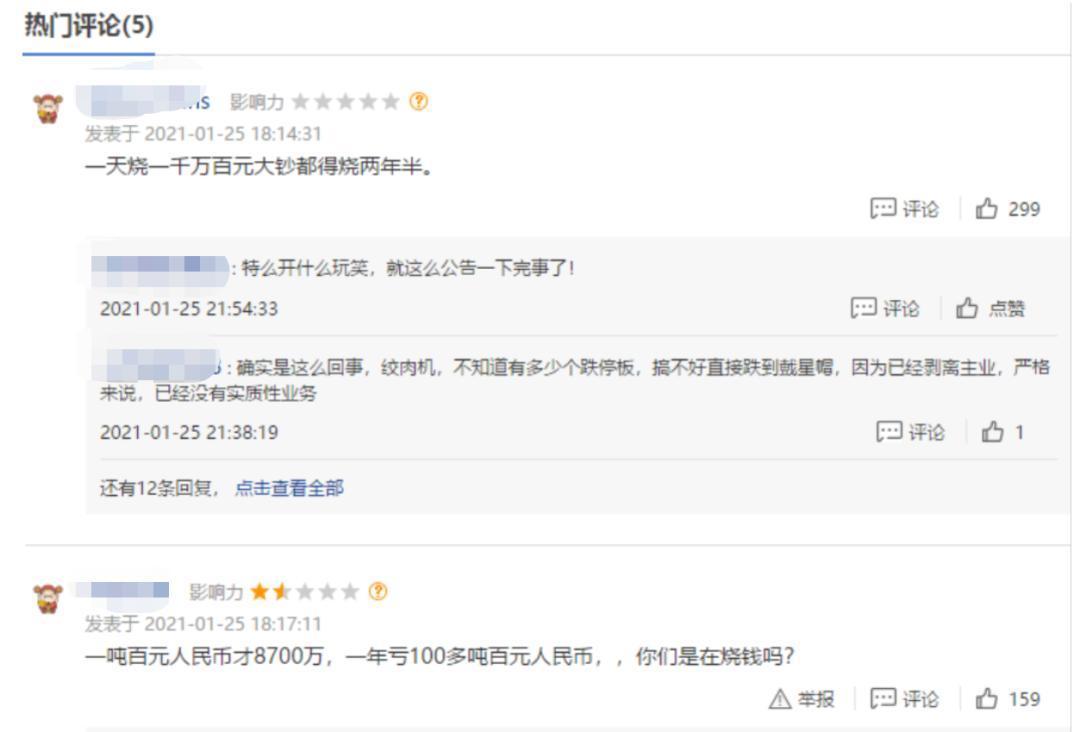 11万股民炸锅 50亿市值公司扣非亏损271亿 网友:在烧钱吗?