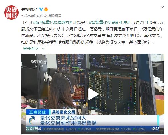 今年超8成量化私募盈利 证监会:警惕量化交易副作用-指针钦点基金网