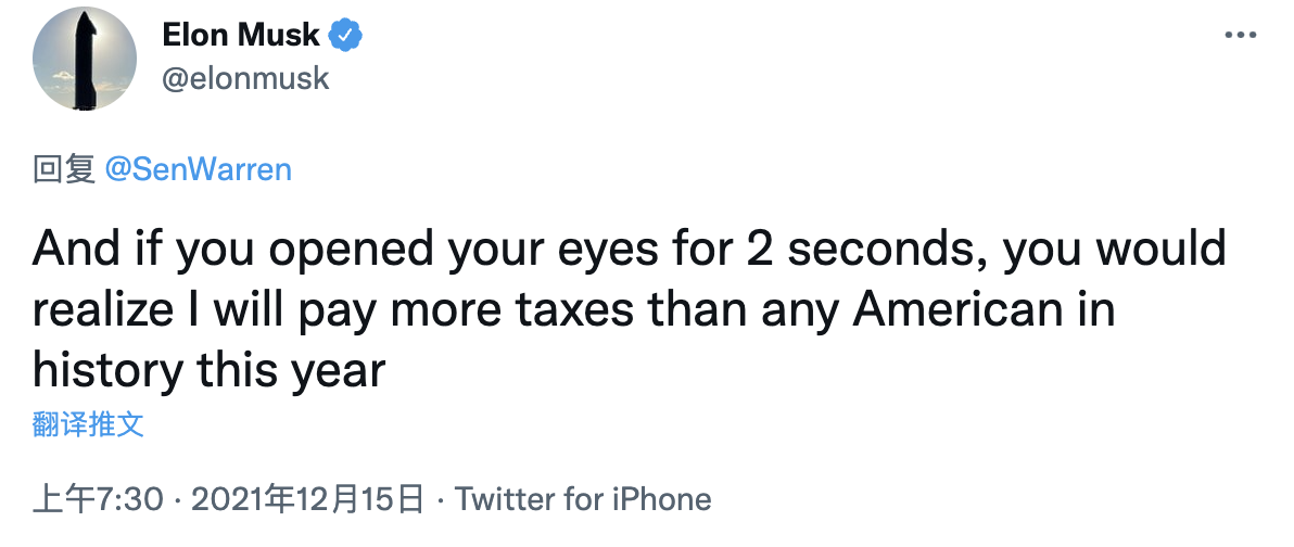 马斯克调侃美国国税局：去年缴税创纪录 是不是该有点表示